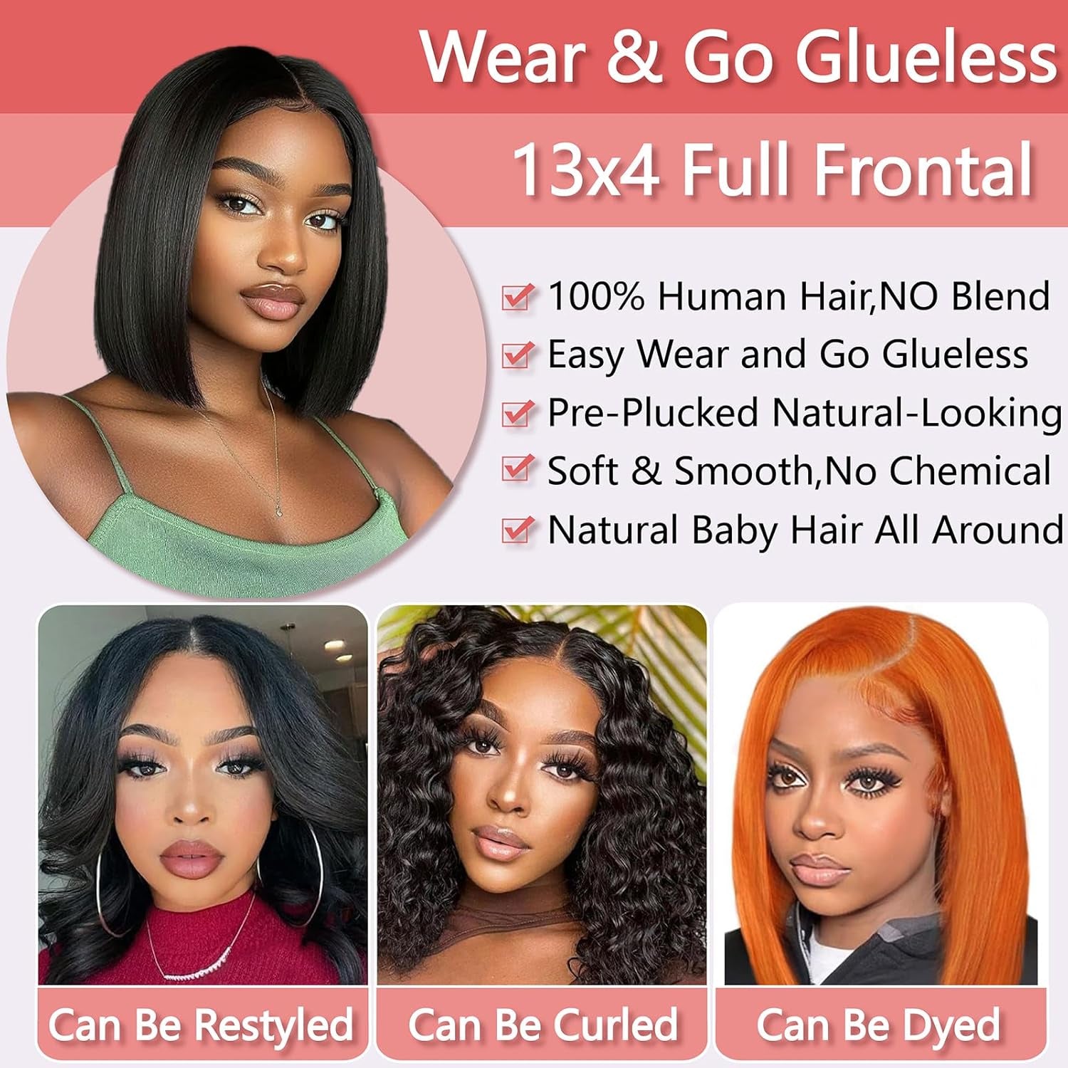 10 Inch Bob Wig Human Hair 13X4 HD Lace Front Wigs Pre Plucked Short Bob Wig Lace Frontal Wigs for Black Women, Short Straight Glueless Human Hair Wig with Elastic Band, 180% Density, Natural Black